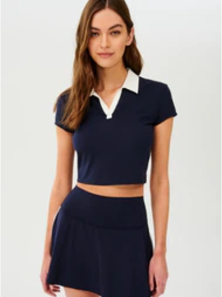 Splits59 Airweight Crop Polo And High Waist Skort Set Size Small Indigo / White